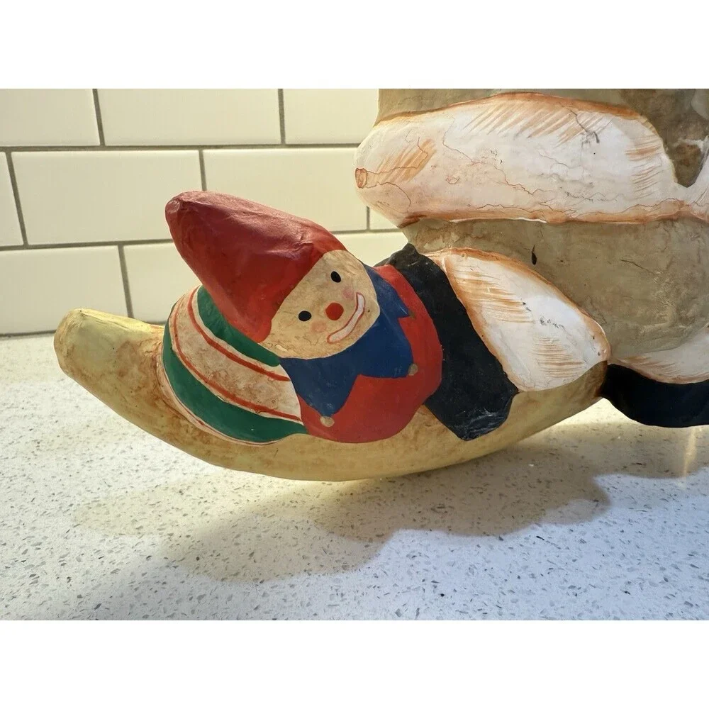 Santa Moon Christmas Decor Paper Mache Christmas Santa Claus Hand Painted 15